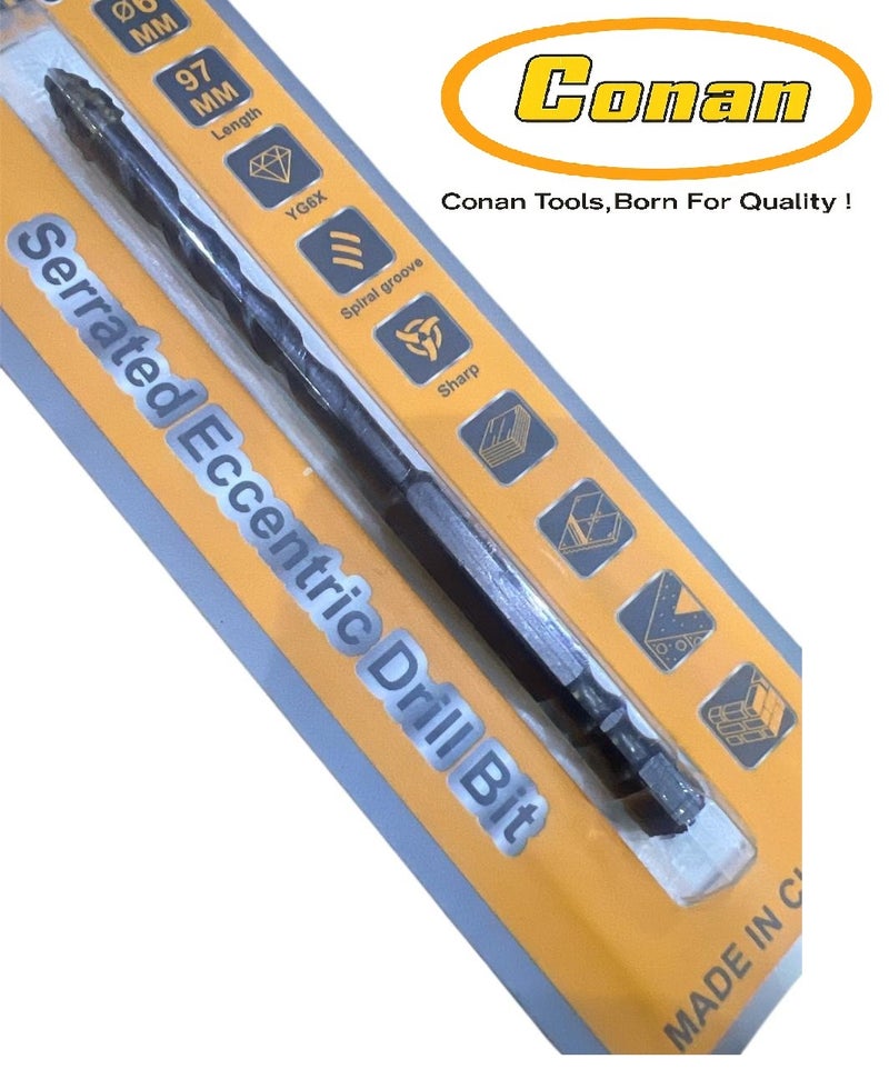 Conan 3PCS Conan CODT06 Serrated Eccentric Drill Bit 6mm x 97mm – Suitable for Red Brick, Boards, Glass & Ceramic Tile – YG6X Sharp Spiral Groove - Image 4